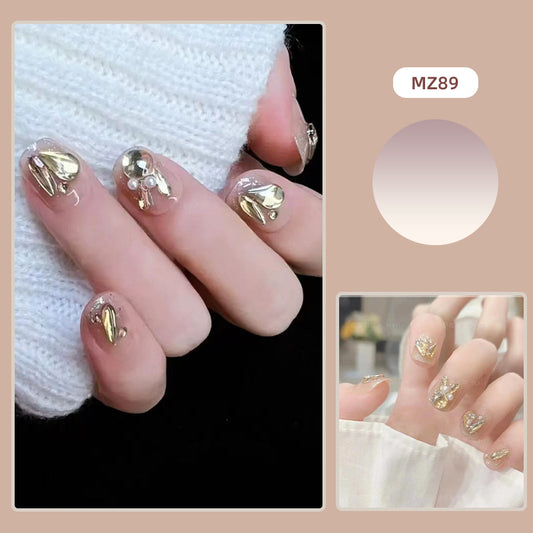 Short Gold Bunny Head Press-On Nails