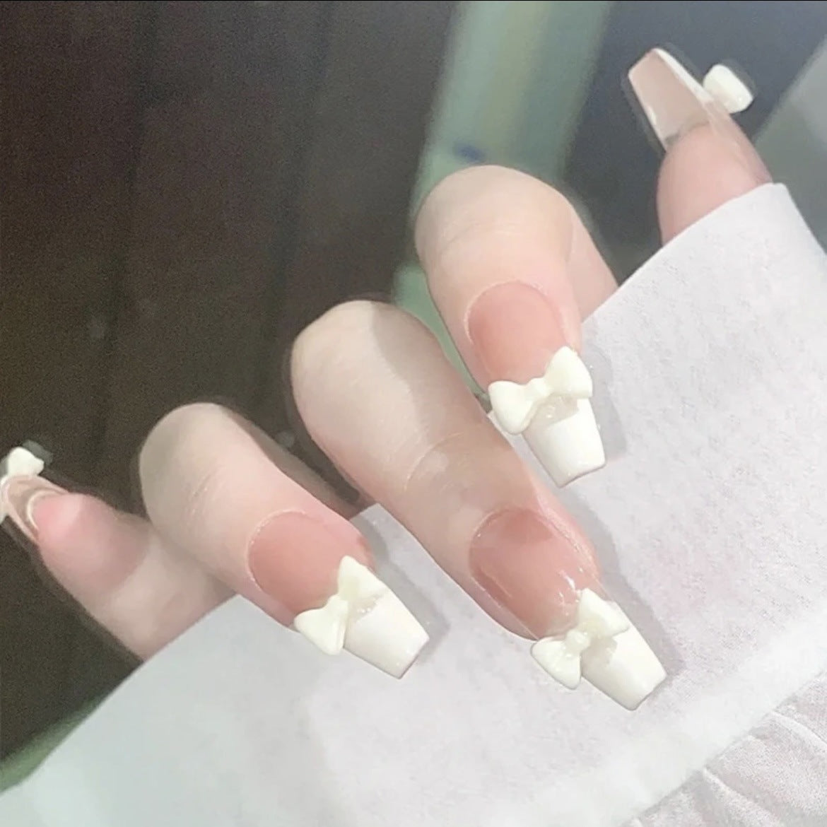 Milk White French Bow Tie Press-On Nails