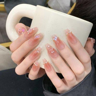 Ice Transparent Pink Camellia Press-On Nails